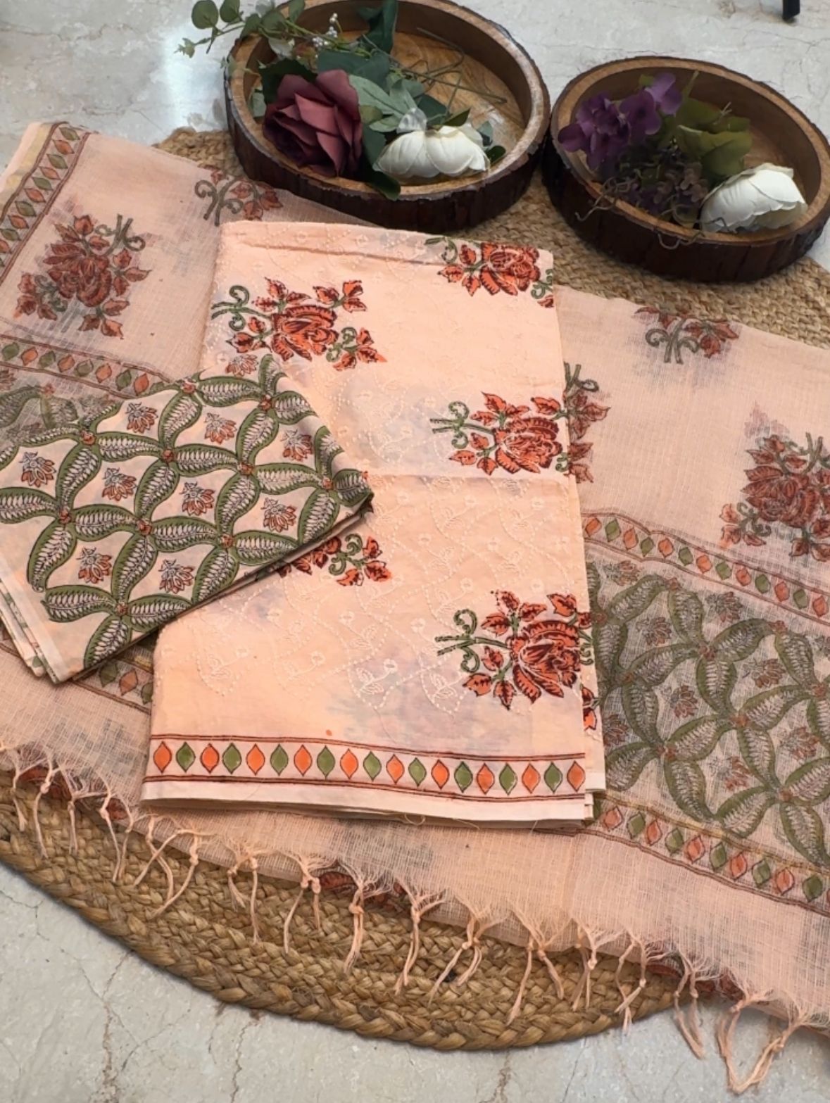 Cotton hakuba suit with block prints