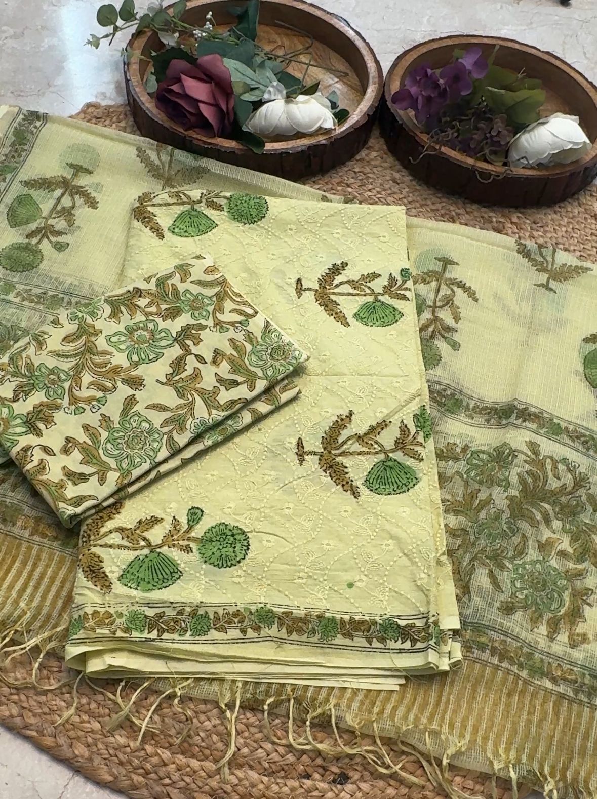 Cotton hakuba suit with block prints