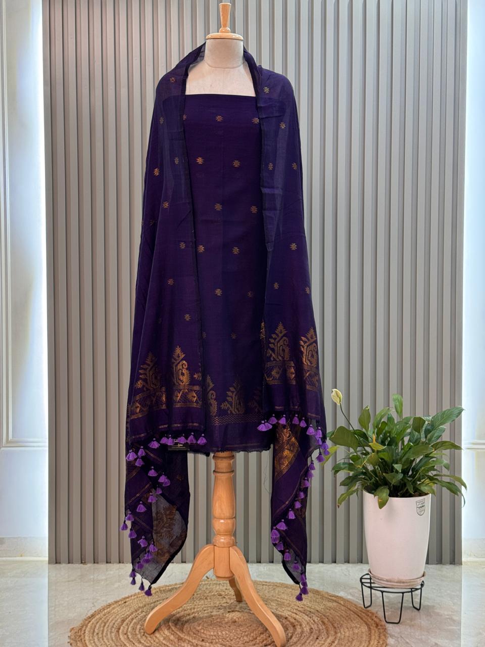 silk cotton Jamdani Handloom 2-Piece Set