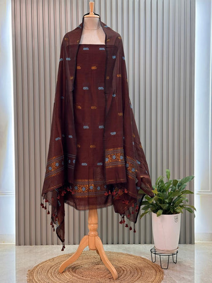 Unstitched Silk Cotton Jamdani Handloom Suit – 2 Pc Set