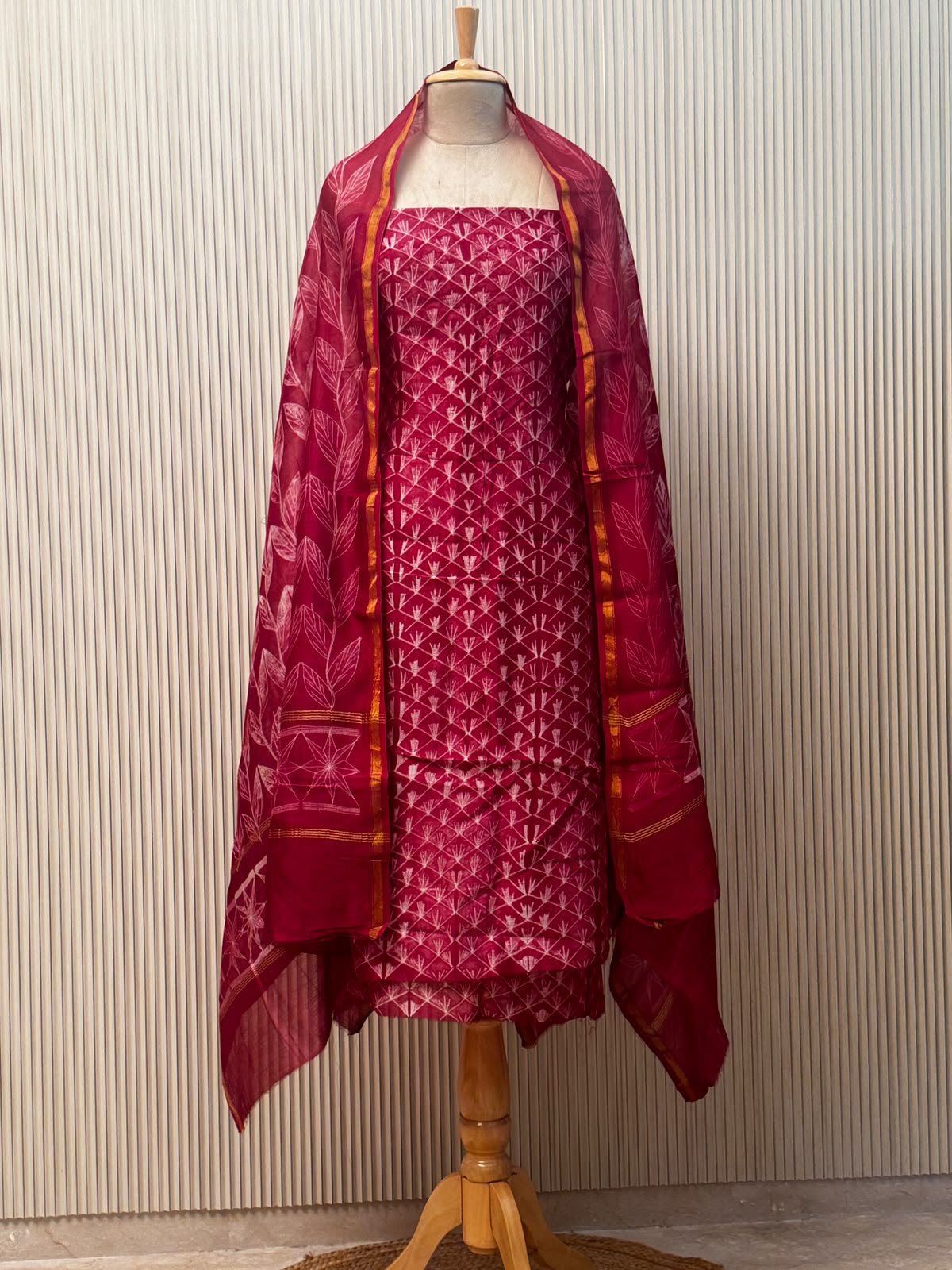 Pure chanderi silk suit with handblock prints