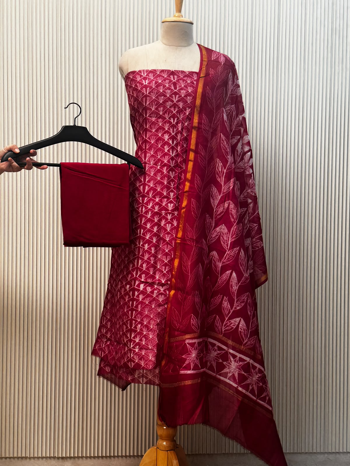 Pure chanderi silk suit with handblock prints