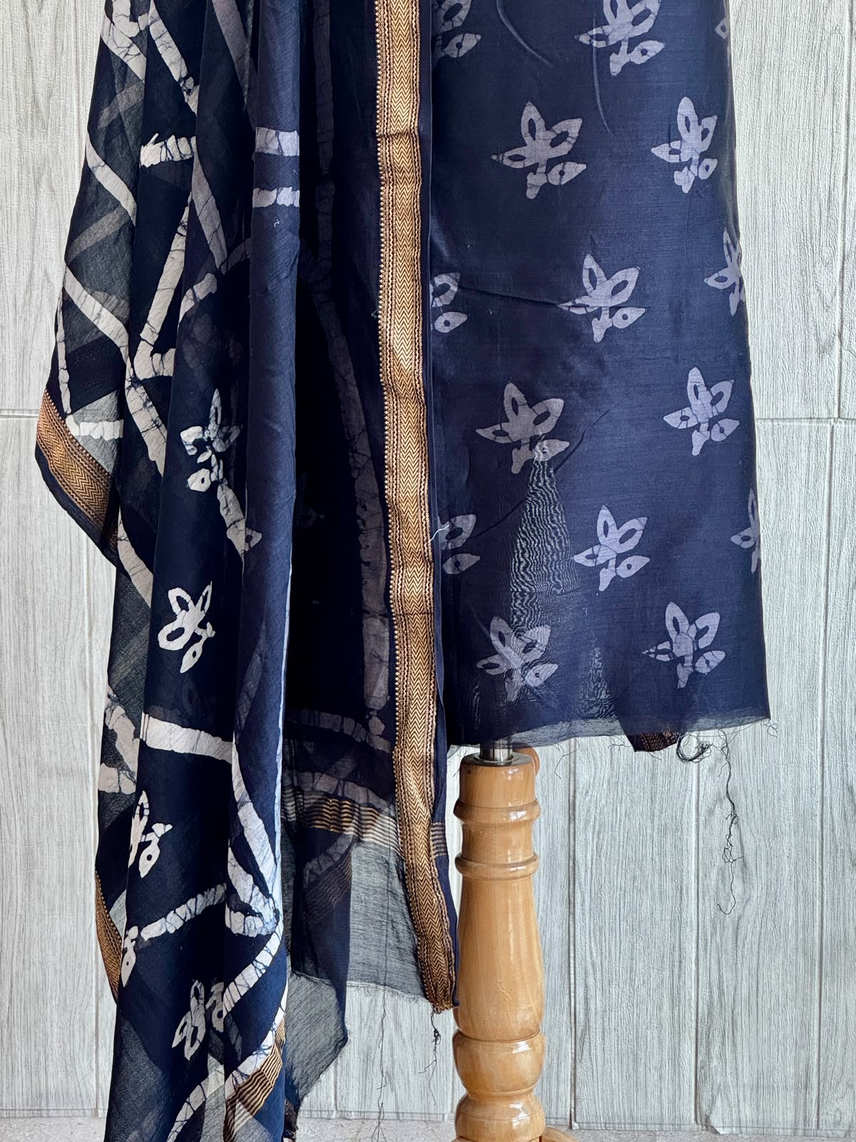 Maheshwari silk suit with handblock prints