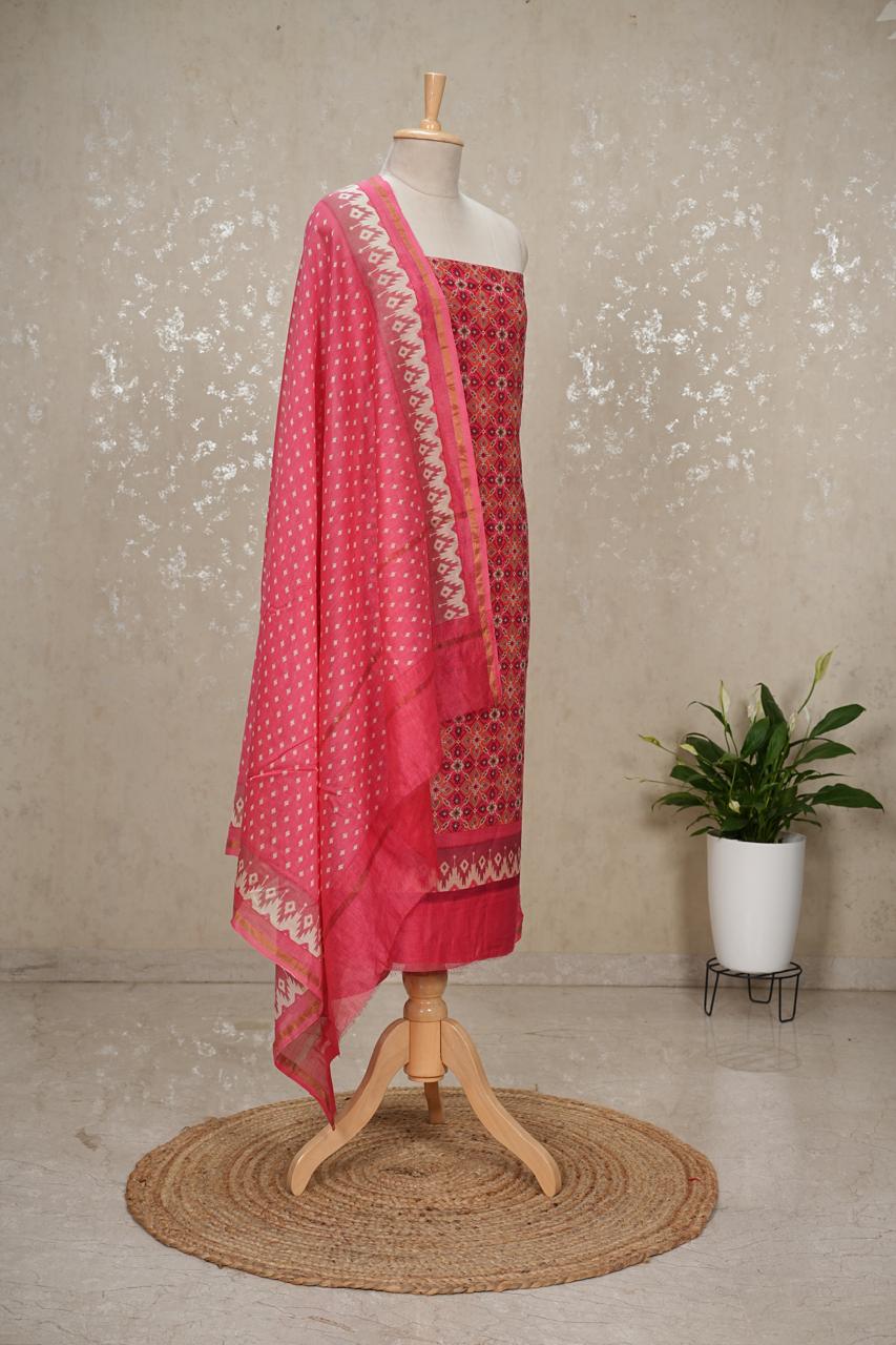 Pure Silk Maheshwari Suit with Vibrant Colors 3pc
