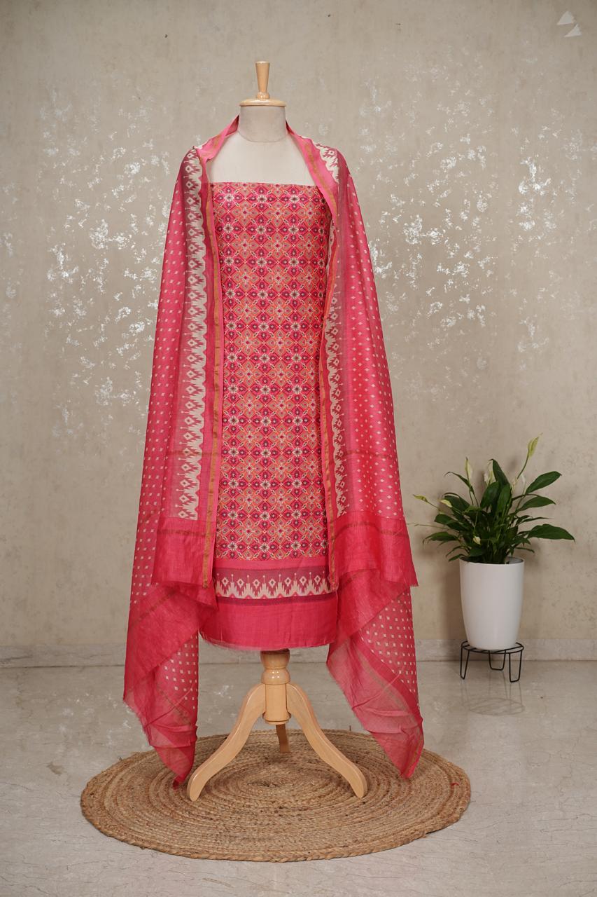 Pure Silk Maheshwari Suit with Vibrant Colors 3pc