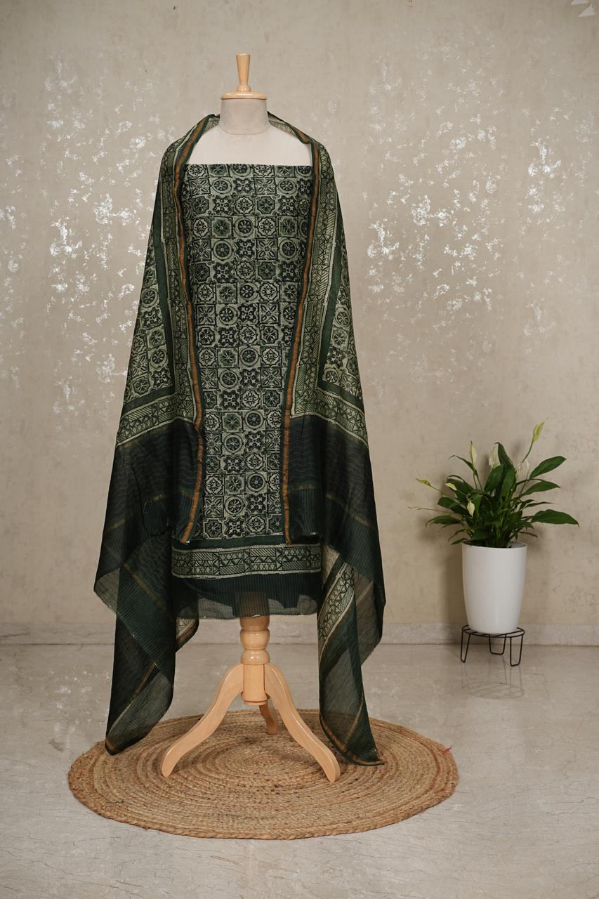 Pure Silk Maheshwari Suit with Vibrant Colors 3pc