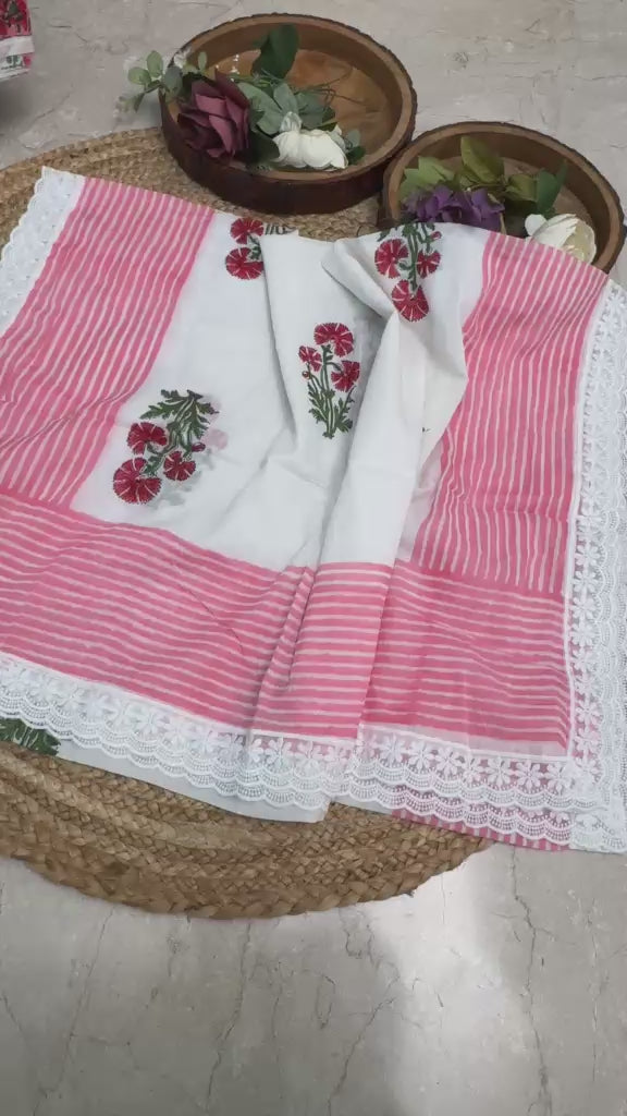 cotton block print suit with lace dupatta