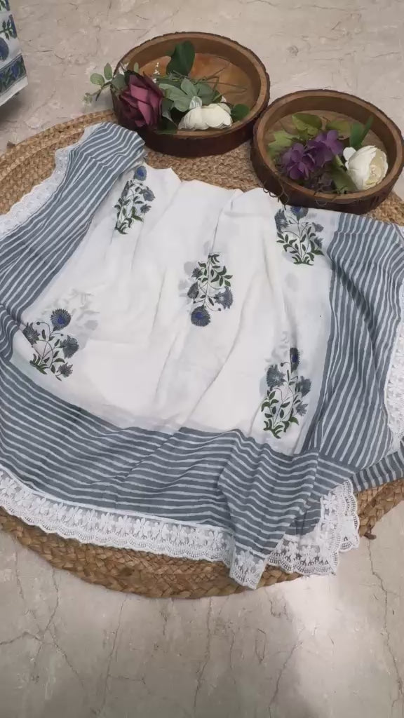 cotton block print suit with lace dupatta